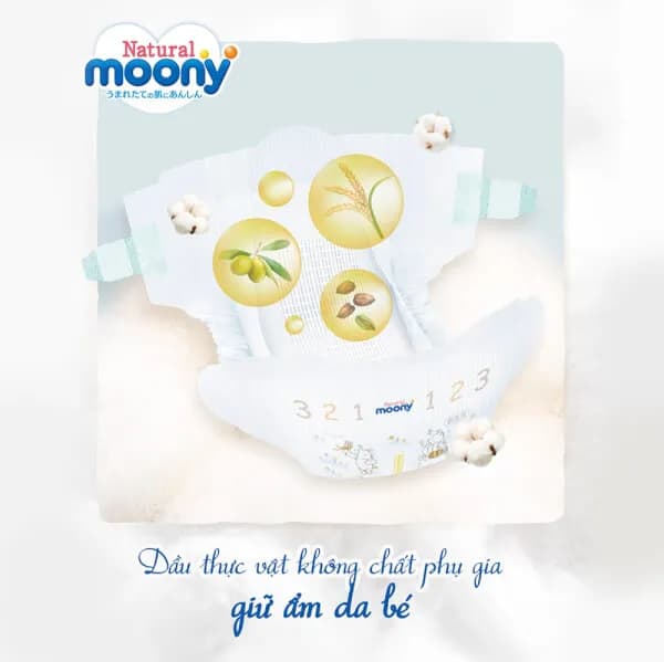 Bỉm tã dán Moony Natural size S (58 miếng, 4 - 8kg)