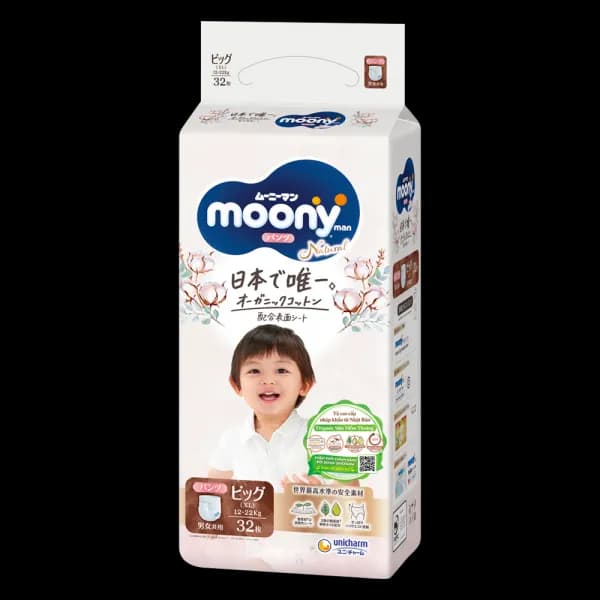 Tã quần Moony Natural/Moony Dịu nhẹ size XL (32 miếng)