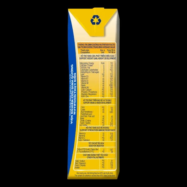 Sữa bột pha sẵn Nutifood GrowPLUS+ Sữa non Vàng 2+ 180ml (lốc 4 hộp)