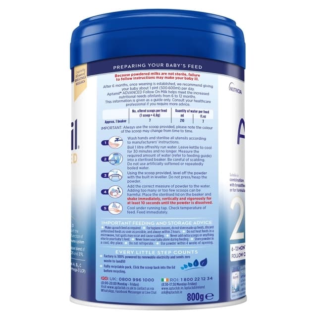 Sữa bột cho bé Aptamil Advanced Anh số 2 800g (6 - 12 tháng tuổi)