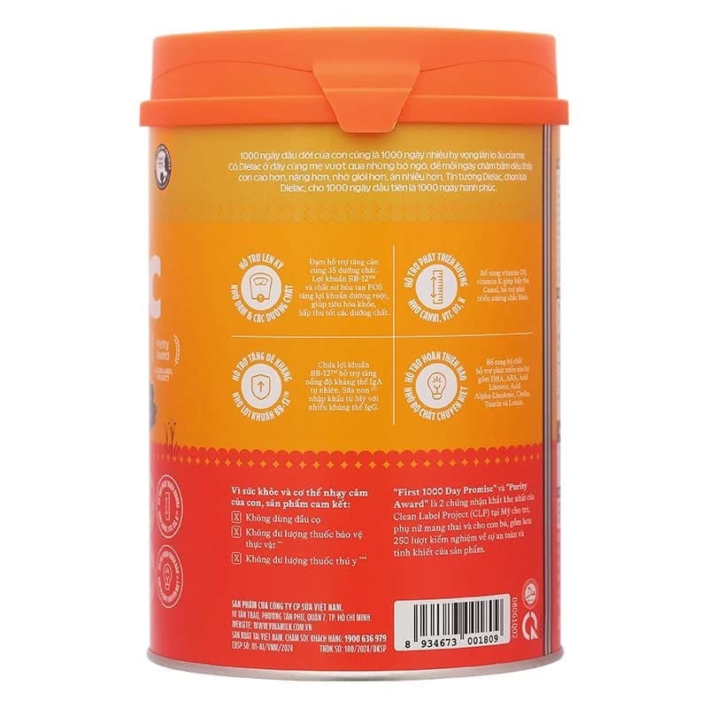 Sữa bột cho bé Vinamilk Dielac Gold 1 800g (0 - 6 tháng tuổi)