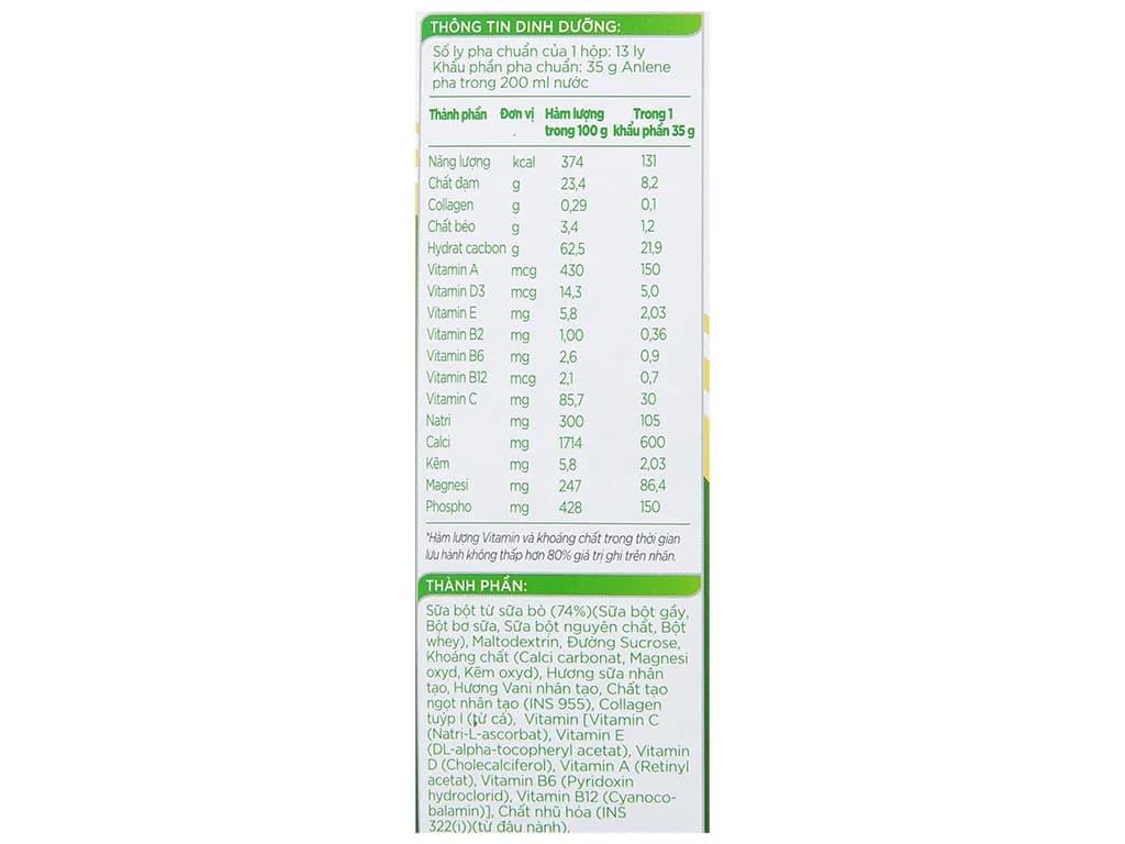 Sữa người lớn Anlene Gold 3X hương vani hộp giấy 440g (trên 40 tuổi)