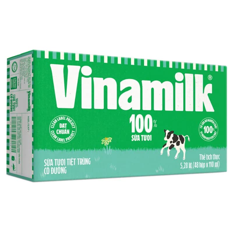 Sữa tươi Vinamilk 100% Có đường hộp 110ml (lốc 4 hộp)