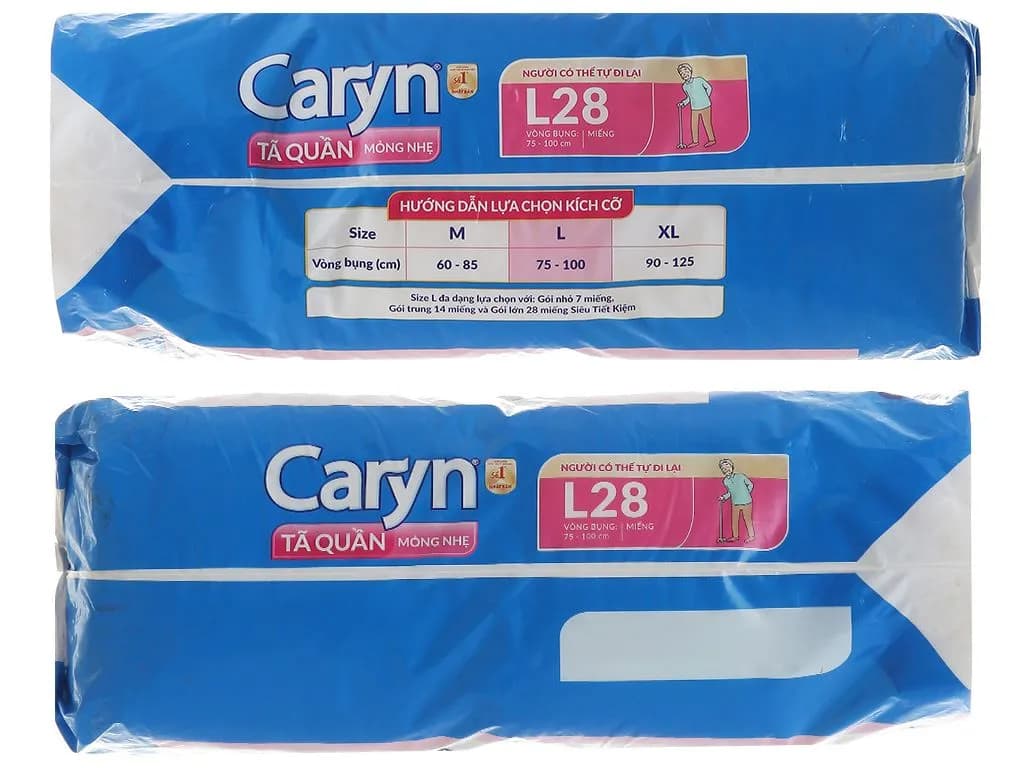 Tã quần Caryn mỏng nhẹ size L (28 miếng, hông 75 - 100cm)