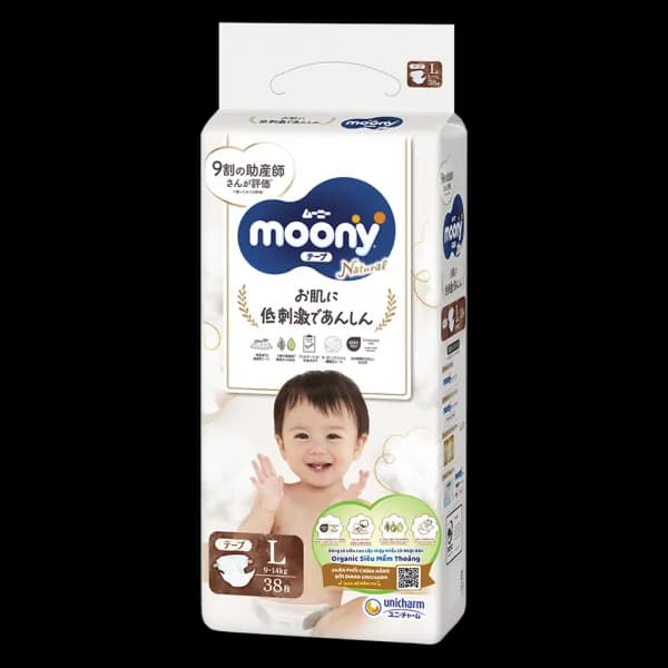 Tã dán Moony Natural/Moony Dịu nhẹ size L (38 miếng)