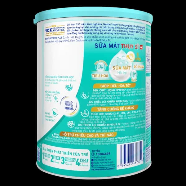 Sữa bột cho bé Nestle NAN Optipro Plus 2 800g 5HMO (6 - 12 tháng tuổi)