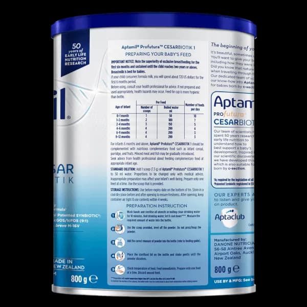 Sữa bột cho bé Aptamil Profutura Cesarbiotik New Zealand số 1 800g (0 - 12 tháng tuổi)
