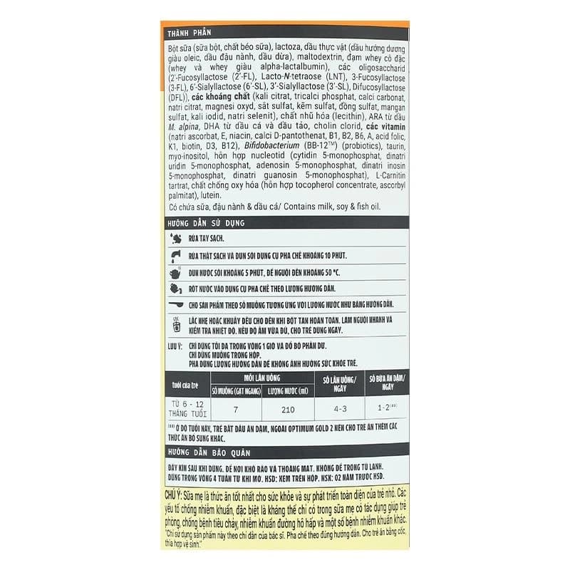 Sữa bột cho bé Vinamilk Optimum Gold 2 800g (6 - 12 tháng tuổi)