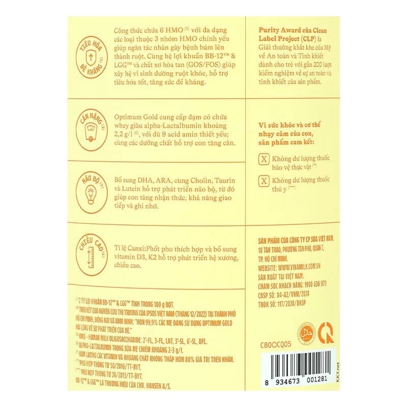 Sữa bột cho bé Vinamilk Optimum Gold 3 850g (1 - 2 tuổi)