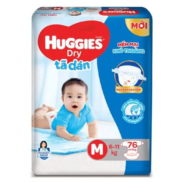 Bỉm tã dán Huggies Dry size M (76 miếng, 6 - 11kg)
