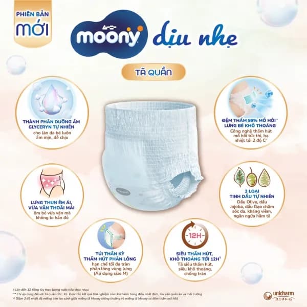 Tã quần Moony Natural/Moony Dịu nhẹ size XL (32 miếng)