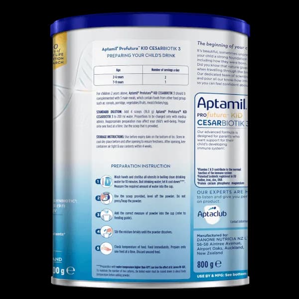 Sữa bột cho bé Aptamil Profutura KID Cesarbiotik New Zealand số 3 800g (từ 2 tuổi)