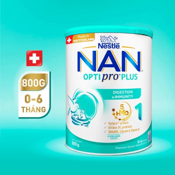 Sữa bột cho bé Nestle NAN Optipro Plus 1 800g 5HMO (0 - 6 tháng tuổi)
