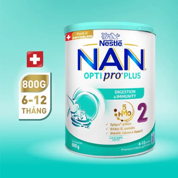Sữa bột cho bé Nestle NAN Optipro Plus 2 800g 5HMO (6 - 12 tháng tuổi)
