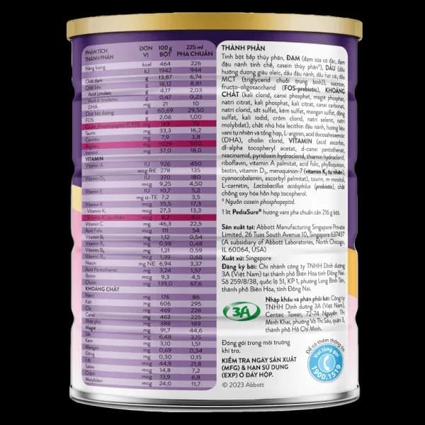 Sữa bột cho bé Abbott Pediasure hương vani 800g (1 - 10 tuổi)