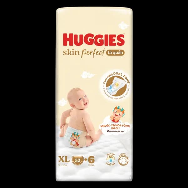 Tã quần Huggies SkinPerfect Pants size XL (52 + 6 miếng, 12 - 17kg)